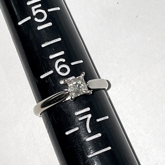 Solid Stamped 14K White Gold Natural Diamond Princess Solitaire Engagement Ring - Picture 7 of 17